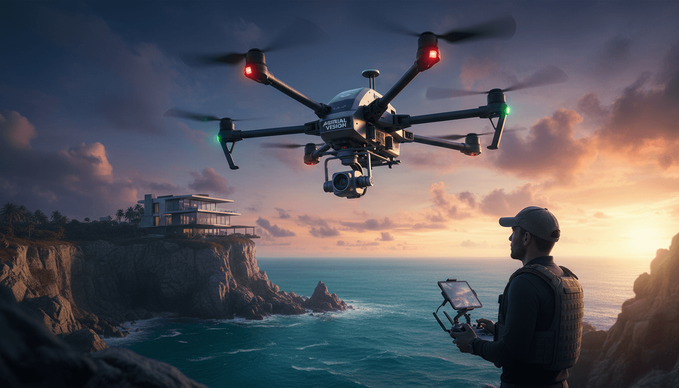 DroneX27 drone conducting aerial inspection of residential property